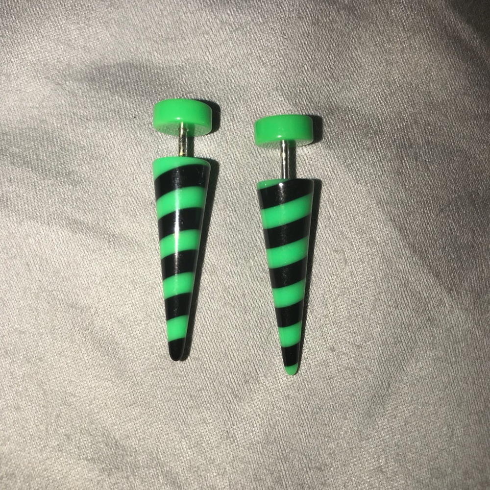 Green And Black Striped Screw In Gauges